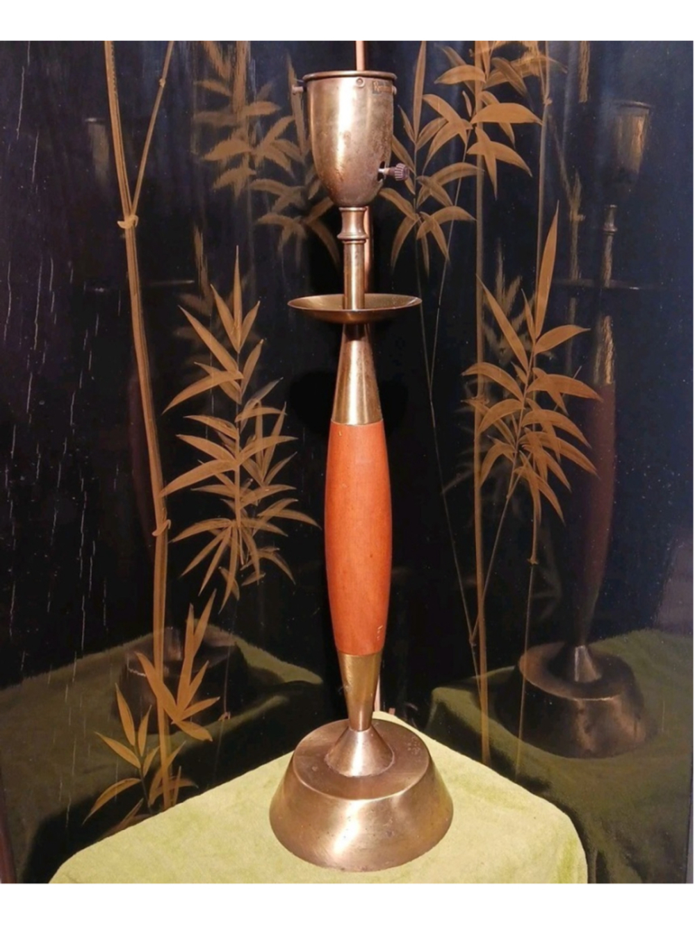 VTG MCM Rembrandt Torcherie Table Lamp Torpedo Brass Teak Danish Modern Minimal